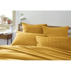 Taie d'oreiller Tissé-teint grands carreaux Déco "Gaïa Match" 60 x 60 cm & 50 x 70 cm "Gaze de Coton" - Gaïa Match Safran - 60 x 6