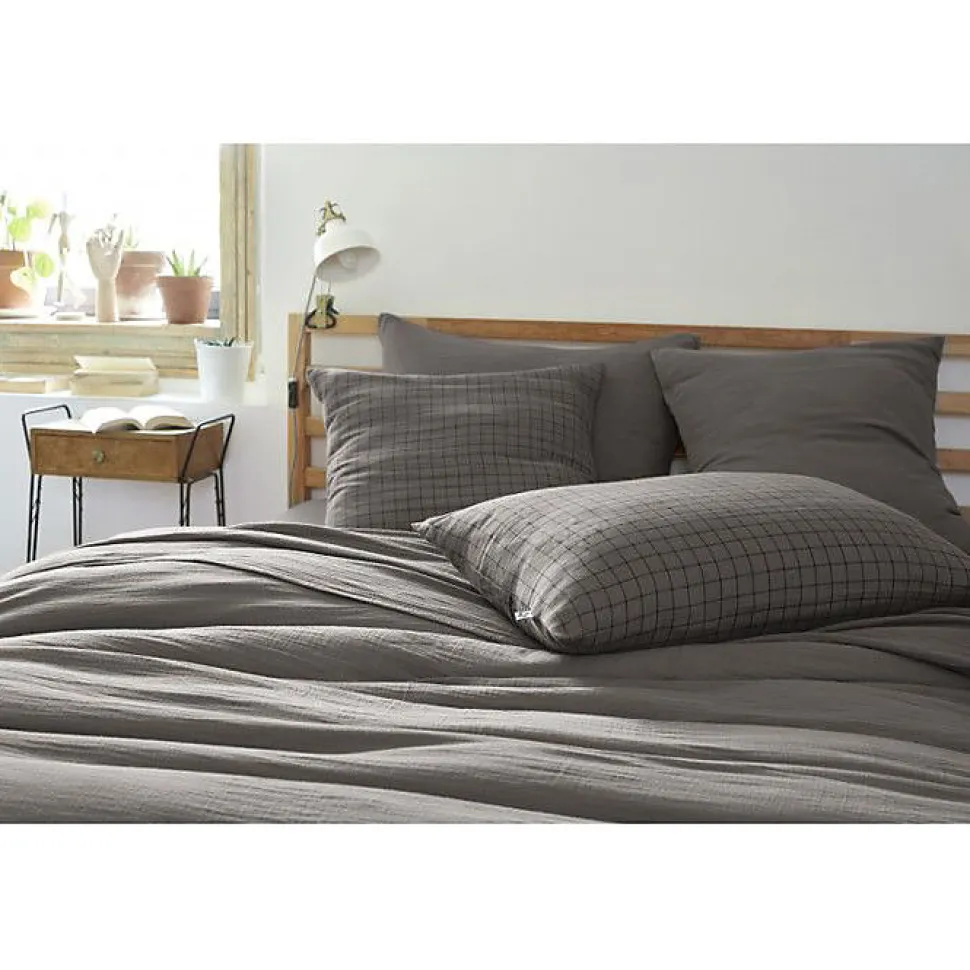 Taie d'oreiller Tissé-teint petits carreaux Déco "Gaïa Mix" 60 x 60 cm & 50 x 70 cm "Gaze de Coton" - Gaïa Mix Granit - 60 x 60 cm