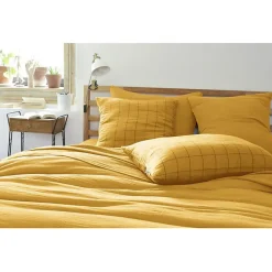 Taie d'oreiller Tissé-teint grands carreaux Déco "Gaïa Match" 60 x 60 cm & 50 x 70 cm "Gaze de Coton" - Gaïa Match Safran - 50 x 7