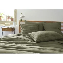 Taie d'oreiller Tissé-teint petits carreaux Déco "Gaïa Mix" 60 x 60 cm & 50 x 70 cm "Gaze de Coton" - Gaïa Mix Romarin - 60 x 60 c