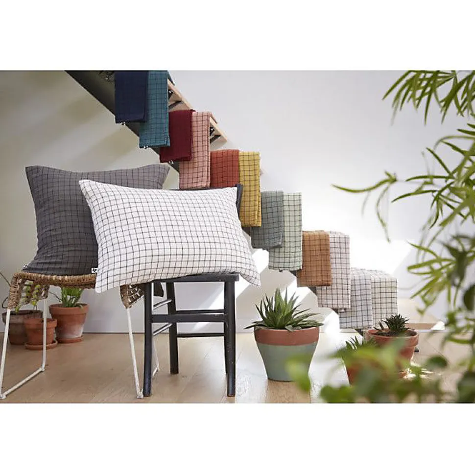 Taie d'oreiller Tissé-teint petits carreaux Déco "Gaïa Mix" 60 x 60 cm & 50 x 70 cm "Gaze de Coton" - Gaïa Mix Camel - 60 x 60 cm