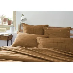 Taie d'oreiller Tissé-teint grands carreaux Déco "Gaïa Match" 60 x 60 cm & 50 x 70 cm "Gaze de Coton" - Gaïa Match Camel - 50 x 70