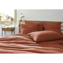 Taie d'oreiller Tissé-teint petits carreaux Déco "Gaïa Mix" 60 x 60 cm & 50 x 70 cm "Gaze de Coton" - Gaïa Mix Terracotta - 50 x 7