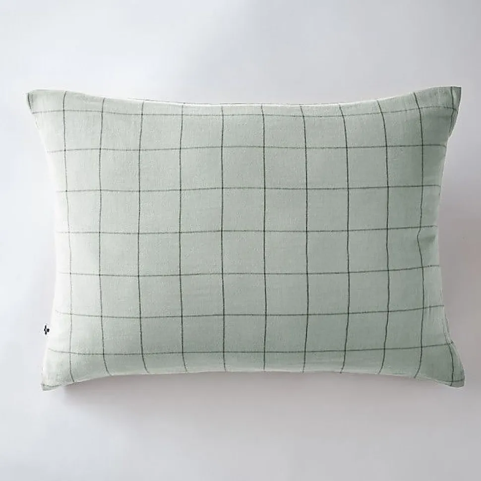 Taie d'oreiller Tissé-teint grands carreaux Déco "Gaïa Match" 60 x 60 cm & 50 x 70 cm "Gaze de Coton" - Gaïa Match Eucalyptus - 50