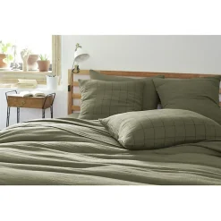 Taie d'oreiller Tissé-teint grands carreaux Déco "Gaïa Match" 60 x 60 cm & 50 x 70 cm "Gaze de Coton" - Gaïa Match Romarin - 50 x