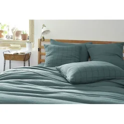 Taie d'oreiller Tissé-teint grands carreaux Déco "Gaïa Match" 60 x 60 cm & 50 x 70 cm "Gaze de Coton" - Gaïa Match Canard - 60 x 6