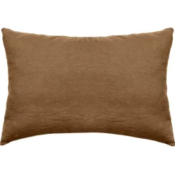 Taie d'oreiller uni 50x70 cm 100% lin lavé SONATE marron Cognac