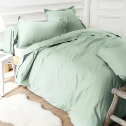 Taie d'oreiller uni 65x65 cm coton ALTO vert fleur d'amandier