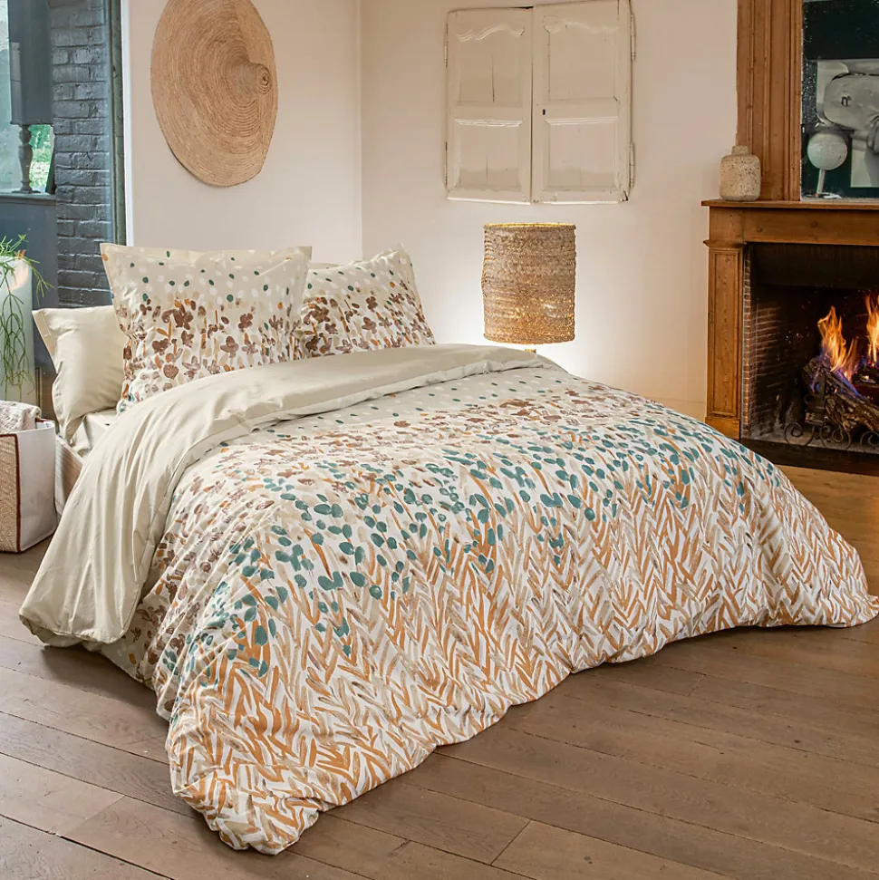 Taie d'oreiller uni 65x65 cm en coton ÉVASION pêche écru