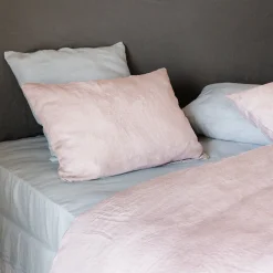 Taie d'oreiller uni 65X65 cm lin lavé froissé SONATE rose Rose
