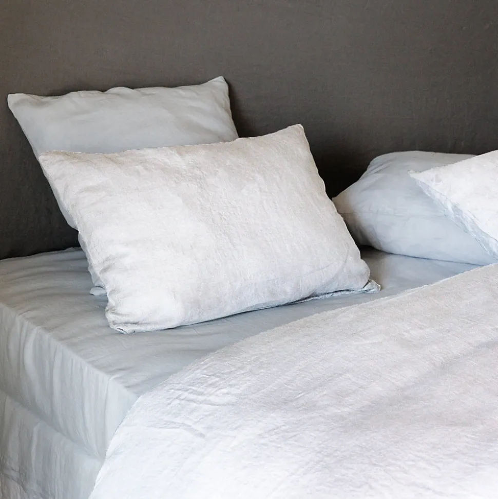 Taie d'oreiller uni 50x70 cm lin lavé froissé SONATE blanc Neige