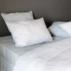 Taie d'oreiller uni 65X65 cm lin lavé froissé SONATE blanc Neige