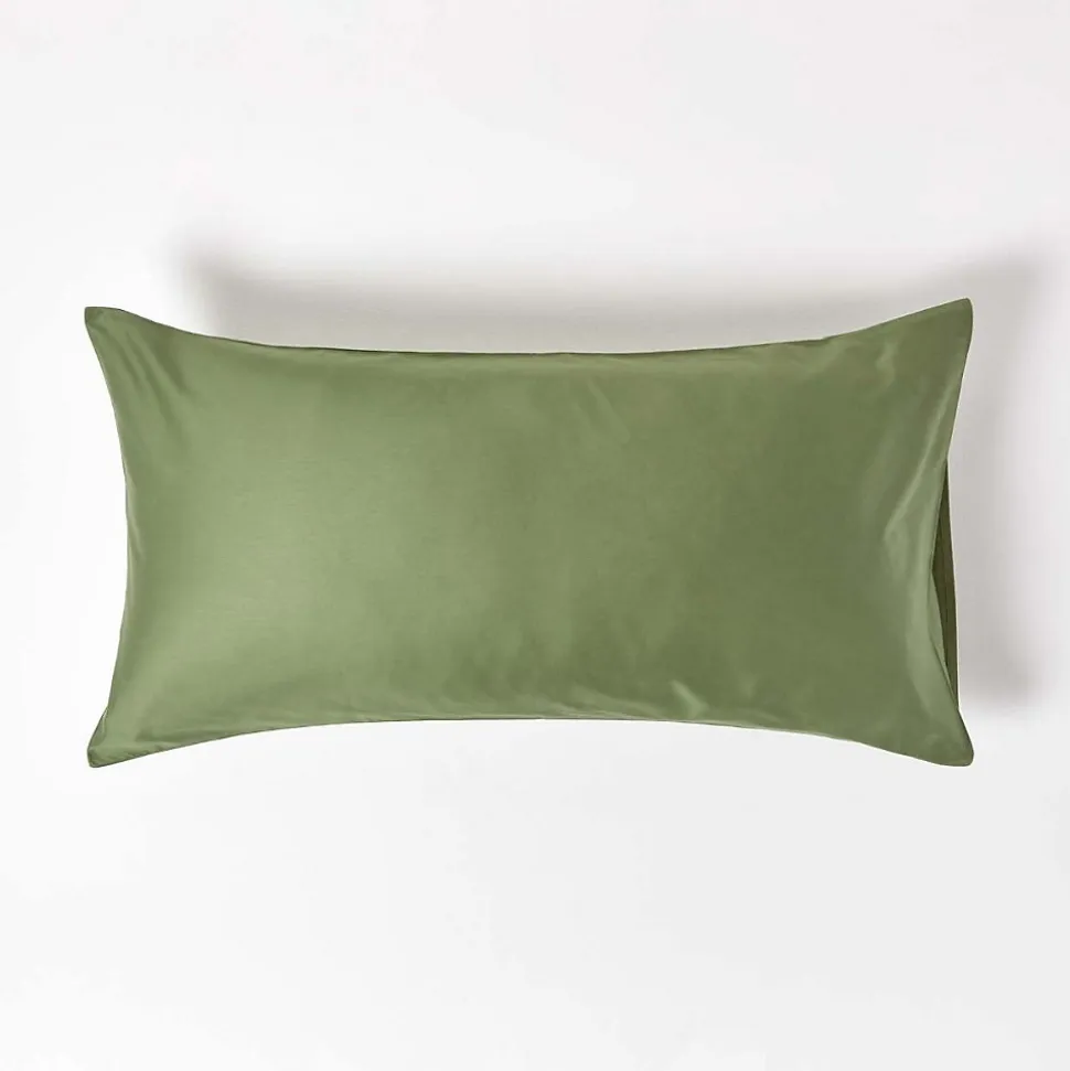 Taie d'oreiller vert mousse en coton égyptien bio 400 fils, 50x90 cm - HOMESCAPES