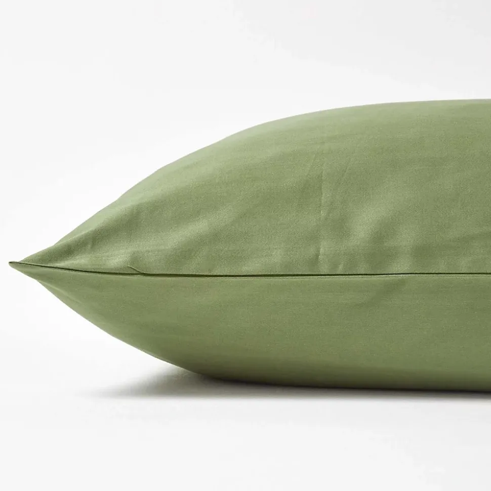Taie d'oreiller vert mousse en coton égyptien bio 400 fils, 40x40 cm - HOMESCAPES
