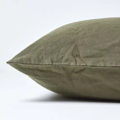 Taie d'oreiller vert mousse en lin lavé, 50x75 cm - HOMESCAPES