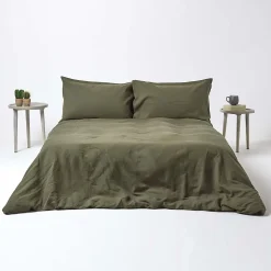 Taie d'oreiller vert mousse en lin lavé, 50x75 cm - HOMESCAPES