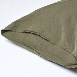 Taie d'oreiller vert mousse en lin lavé, 50x75 cm - HOMESCAPES