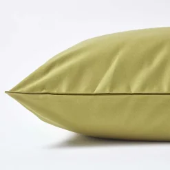 Taie d'oreiller vert olive en satin de coton égyptien 1000 fils, 40x80 cm - HOMESCAPES