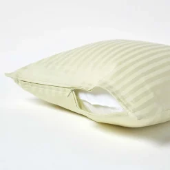 Taie d'oreiller vert sauge satin rayé en coton égyptien 330 fils, 40x40 cm - HOMESCAPES