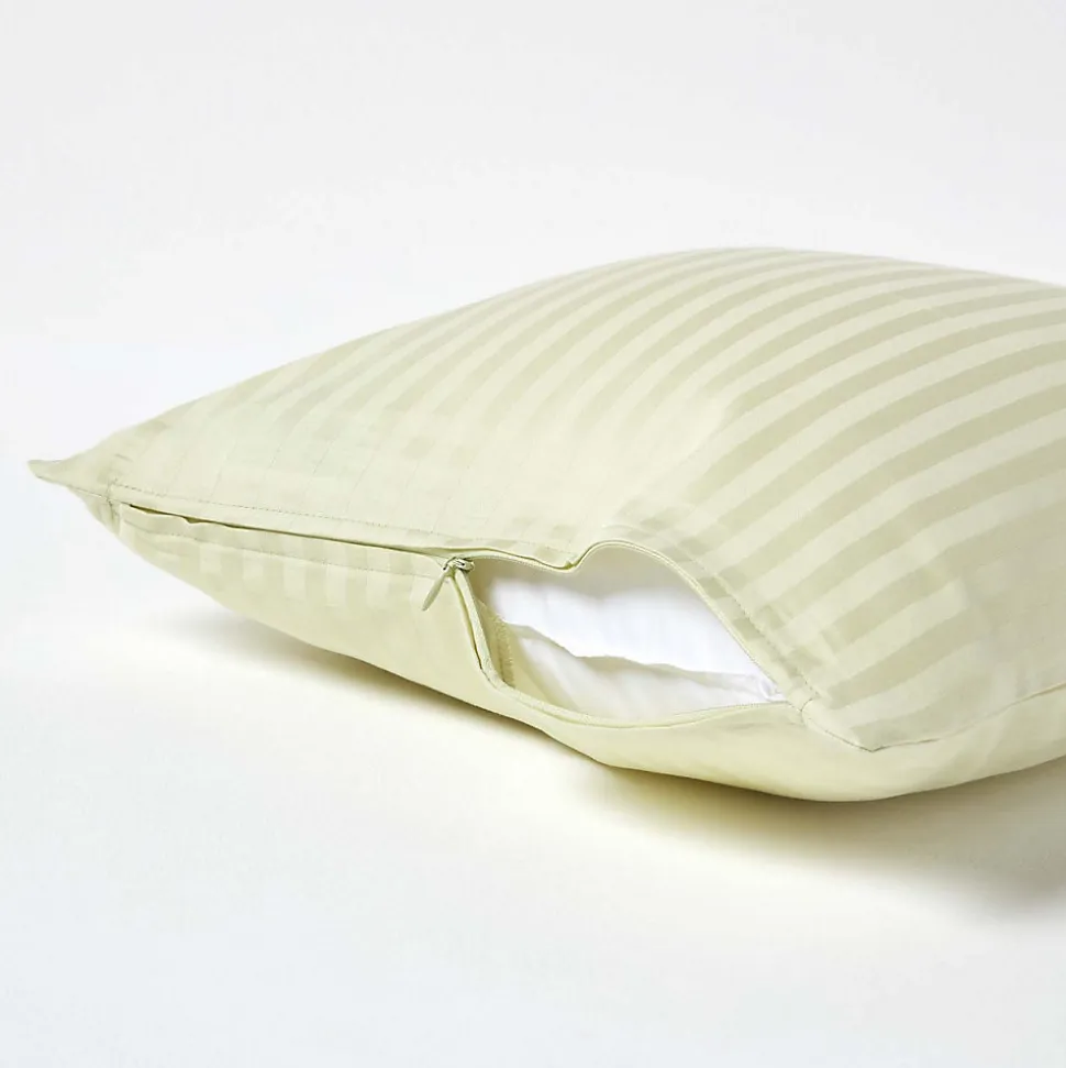 Taie d'oreiller vert sauge satin rayé en coton égyptien 330 fils, 40x40 cm - HOMESCAPES