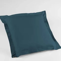 Taie d'oreiller volant plat 63 x 63 cm uni 57 fils lina +point bourdon Bleu nuit