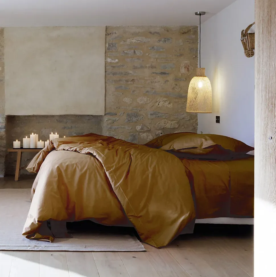 Taie d'oreiller volants plats 50x70 cm percale MANOIR marron Cognac