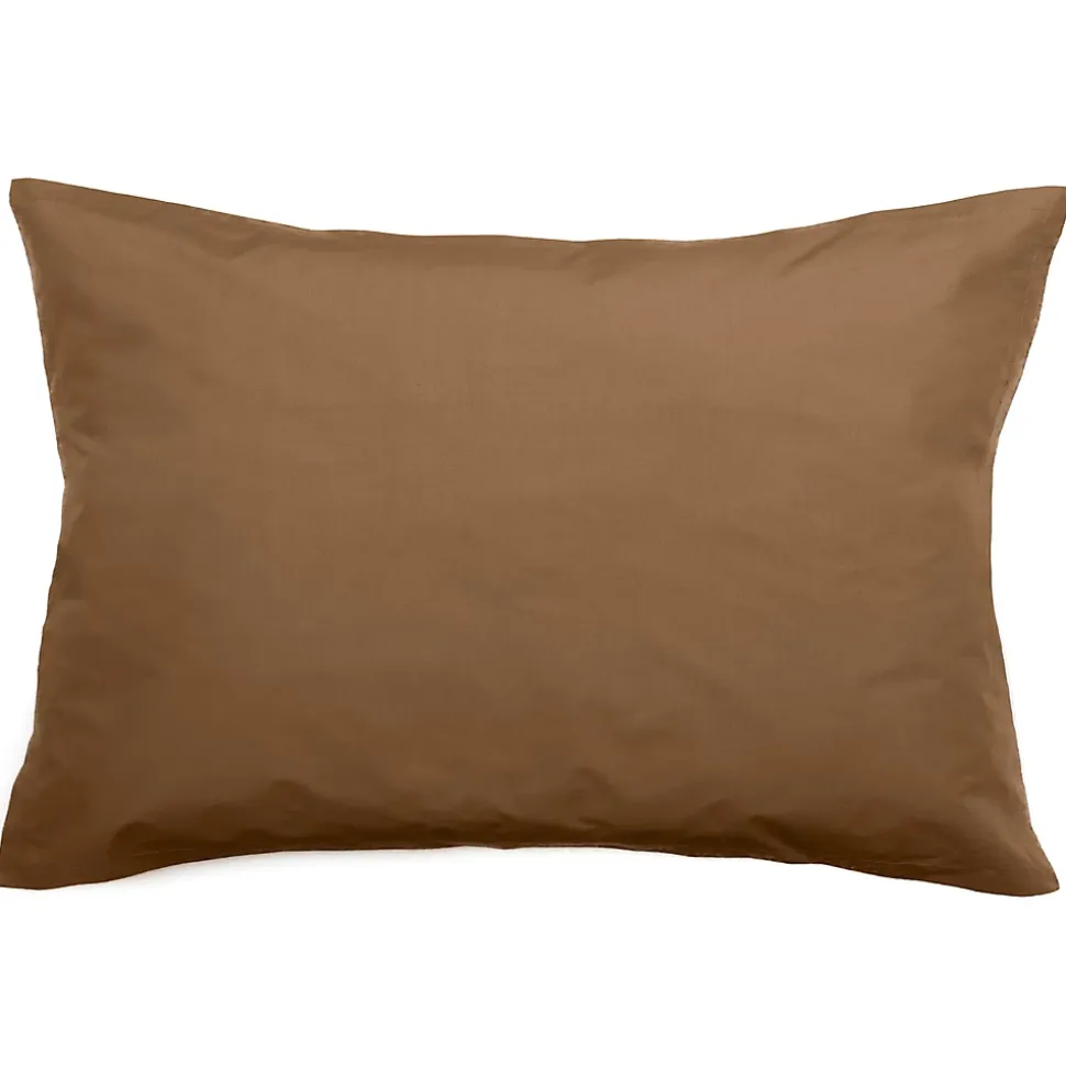 Taie d'oreiller volants plats 50x70 cm percale MANOIR marron Cognac