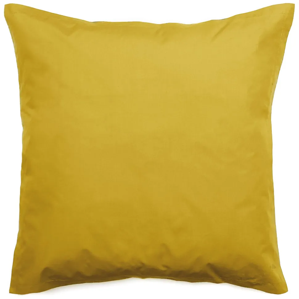 Taie d'oreiller volants plats 65x65 cm percale MANOIR jaune Moutarde