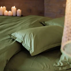 Taie d'oreiller volants plats 50x70 cm percale MANOIR vert Mousse