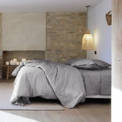 Taie d'oreiller volants plats 65x65 cm percale MANOIR gris Acier