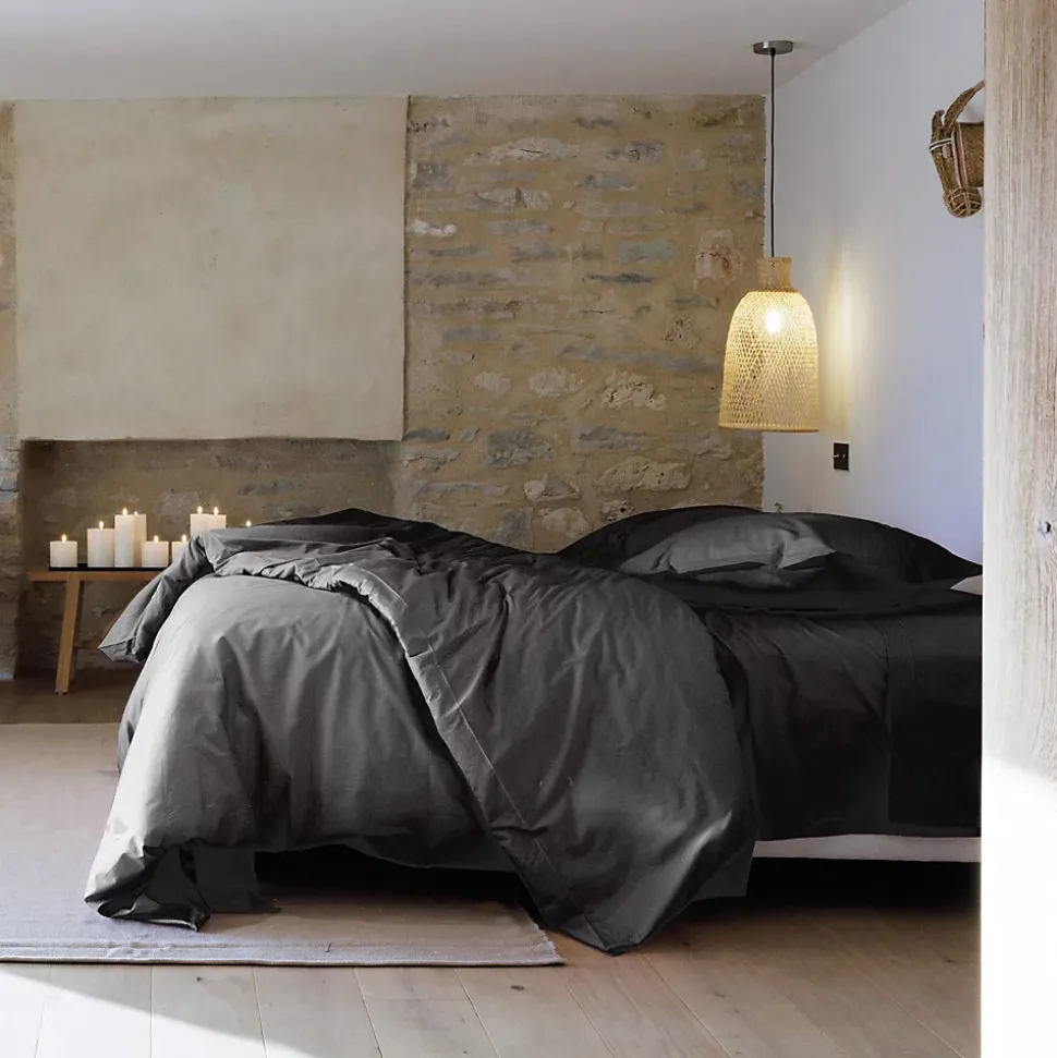 Taie d'oreiller volants plats 50x70 cm percale MANOIR gris Ardoise