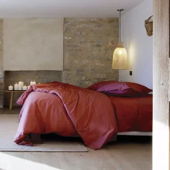 Taie d'oreiller volants plats 65x65 cm percale MANOIR rose Peche