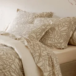 Taie d'oreiller 65x65 cm coton lavé SERENA géométrique Beige écru