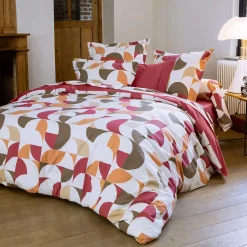 Taie d'oreiller 65x65 cm en 100% percale de coton MODULO blanc acajou