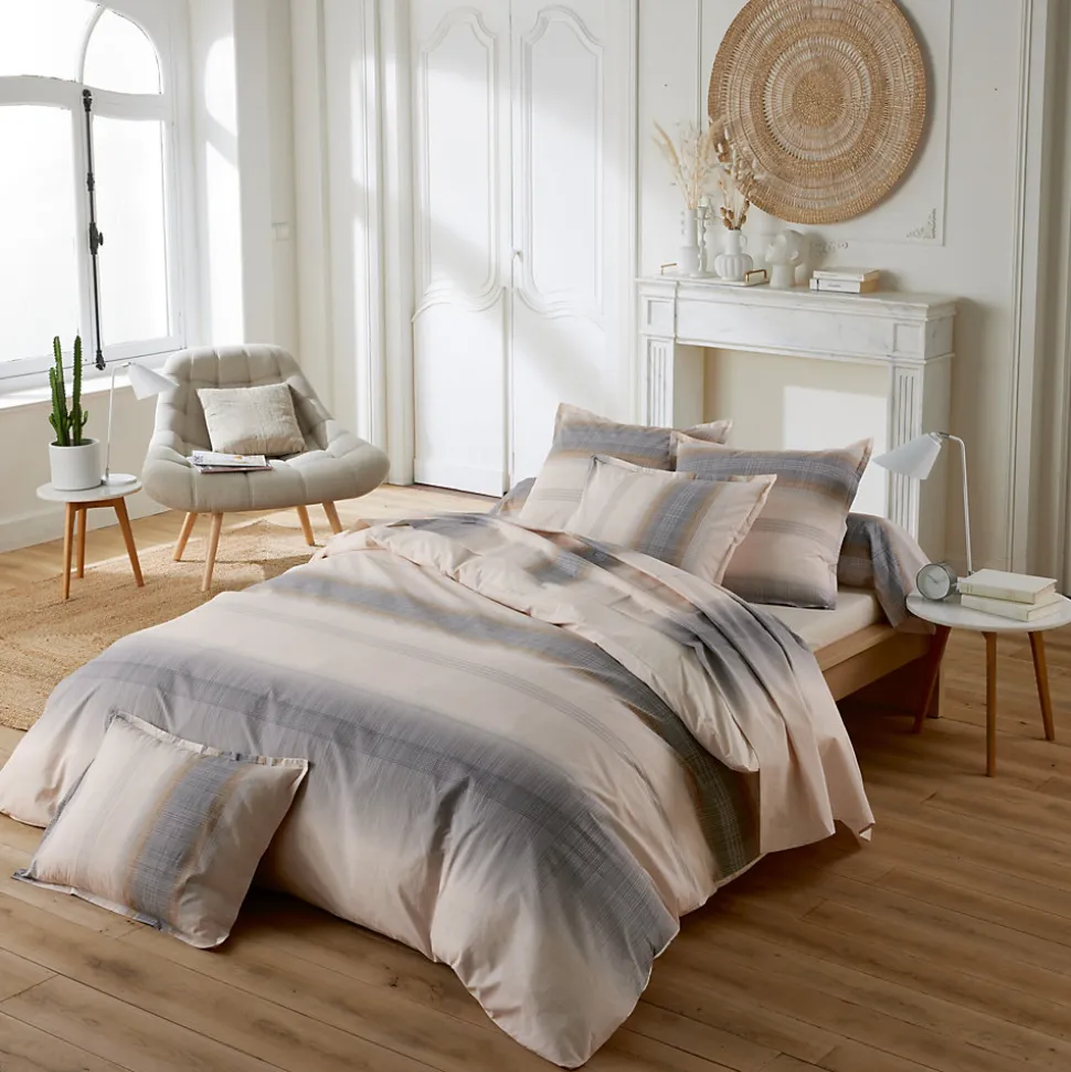 Taie d'oreiller 50x70 cm en 100% percale de coton ESTEBAN gris beige