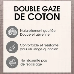 Taie d'oreiller 65x65 cm en double gaze de coton CASSIS Blanc