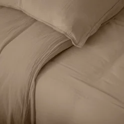 Taie d'oreiller 65x65 cm mousseline de coton MILOS marron camel