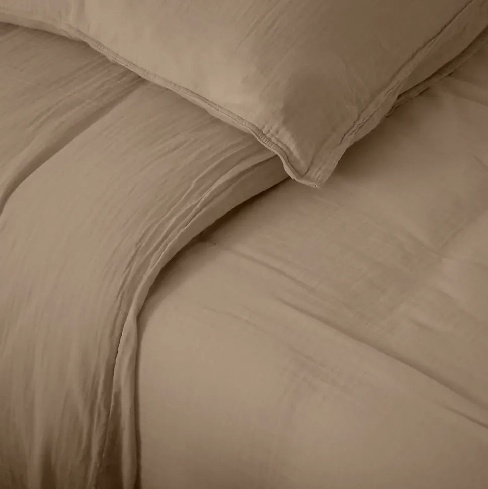 Taie d'oreiller 65x65 cm mousseline de coton MILOS marron camel