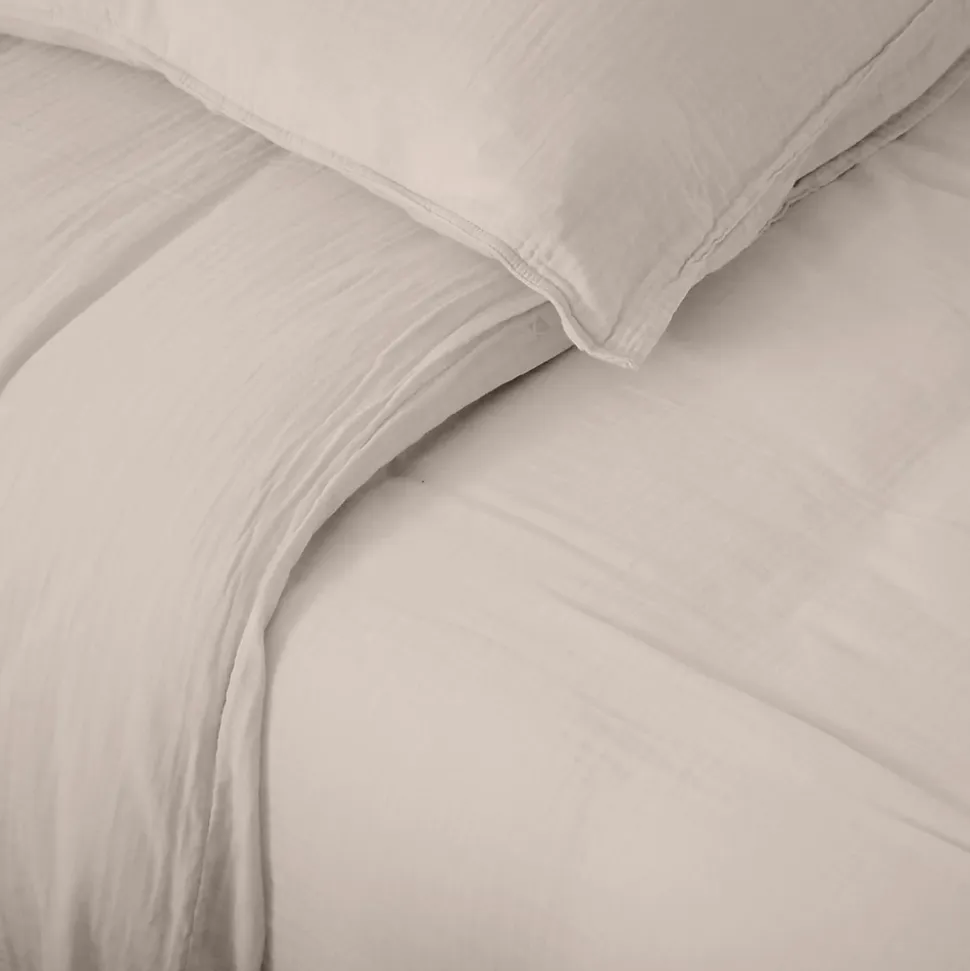 Taie d'oreiller 65x65 cm mousseline de coton MILOS beige naturel