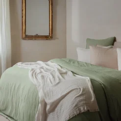 Taie d'oreiller 65x65 cm mousseline de coton MILOS vert mousse