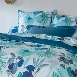 Taie d'oreiller 65x65 cm percale de coton MOOREA PACIFIC bleu/vert