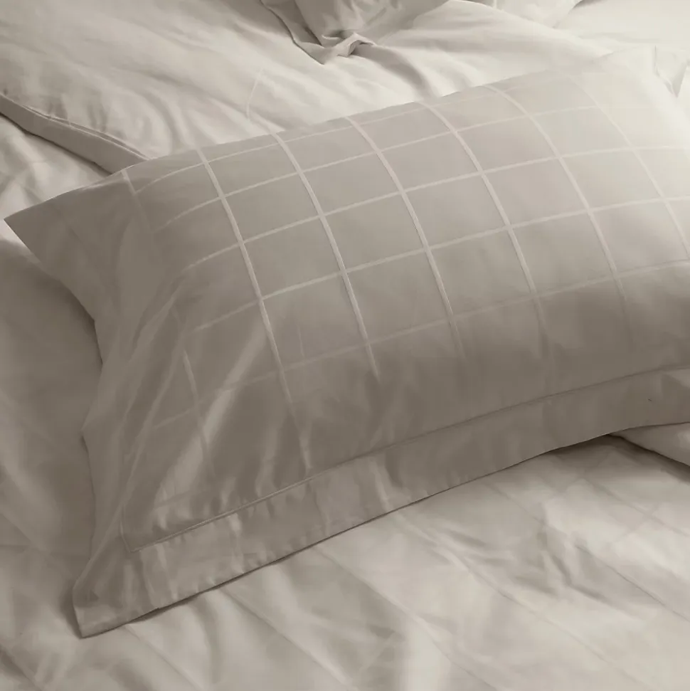 Taie d'oreiller 50x70 cm satin CONCERTO carreaux beige Lin