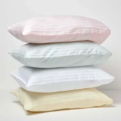 Taies d'oreiller enfant rose satin rayé en coton égyptien 330 fils, 40x60 cm, lot de 2 - HOMESCAPES