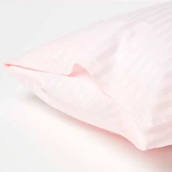 Taies d'oreiller enfant rose satin rayé en coton égyptien 330 fils, 40x60 cm, lot de 2 - HOMESCAPES