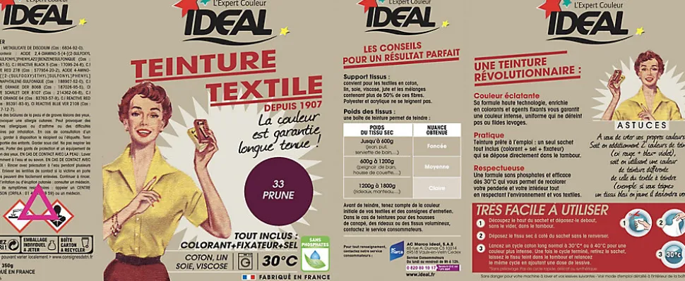 Teinture textile vintage prune Idéal 350g