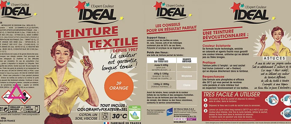 Teinture textile vintage orange Idéal 350g