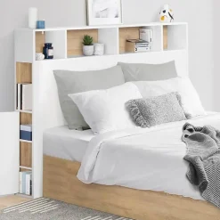 Tete de Lit Rangement Bois Blanc + Etagere Chambre