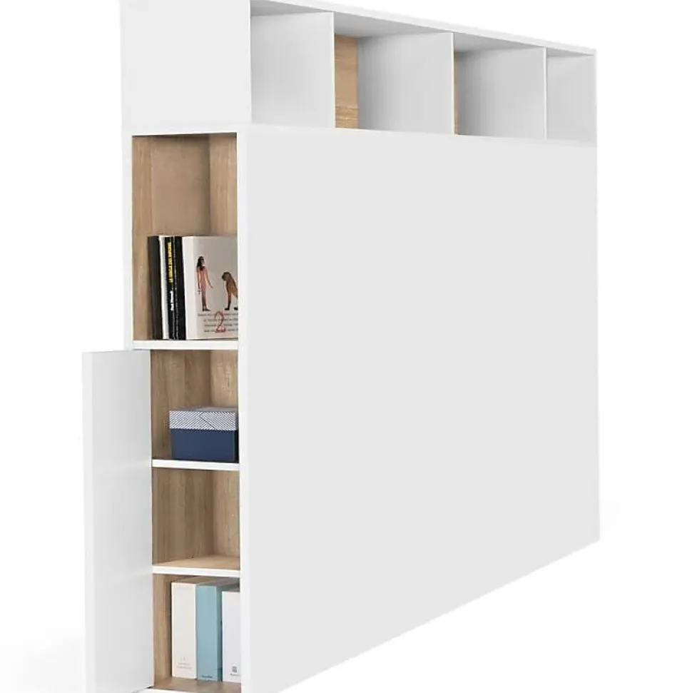 Tete de Lit Rangement Bois Blanc + Etagere Chambre