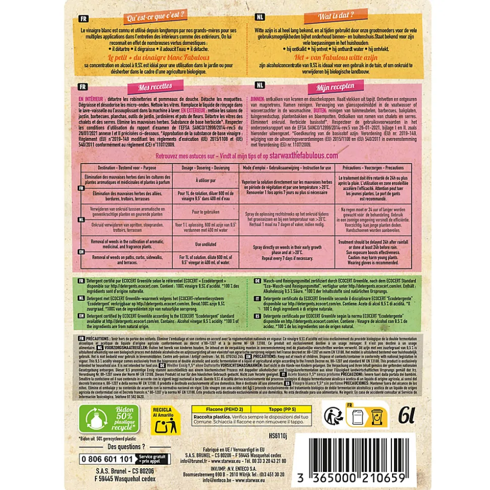 The fabulous Vinaigre 9,5° blanc Starwax 6L