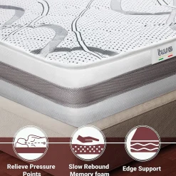 The White Stone Matelas en Mousse à Mémoire de Forme 110x220 cm Hauteur 27 cm